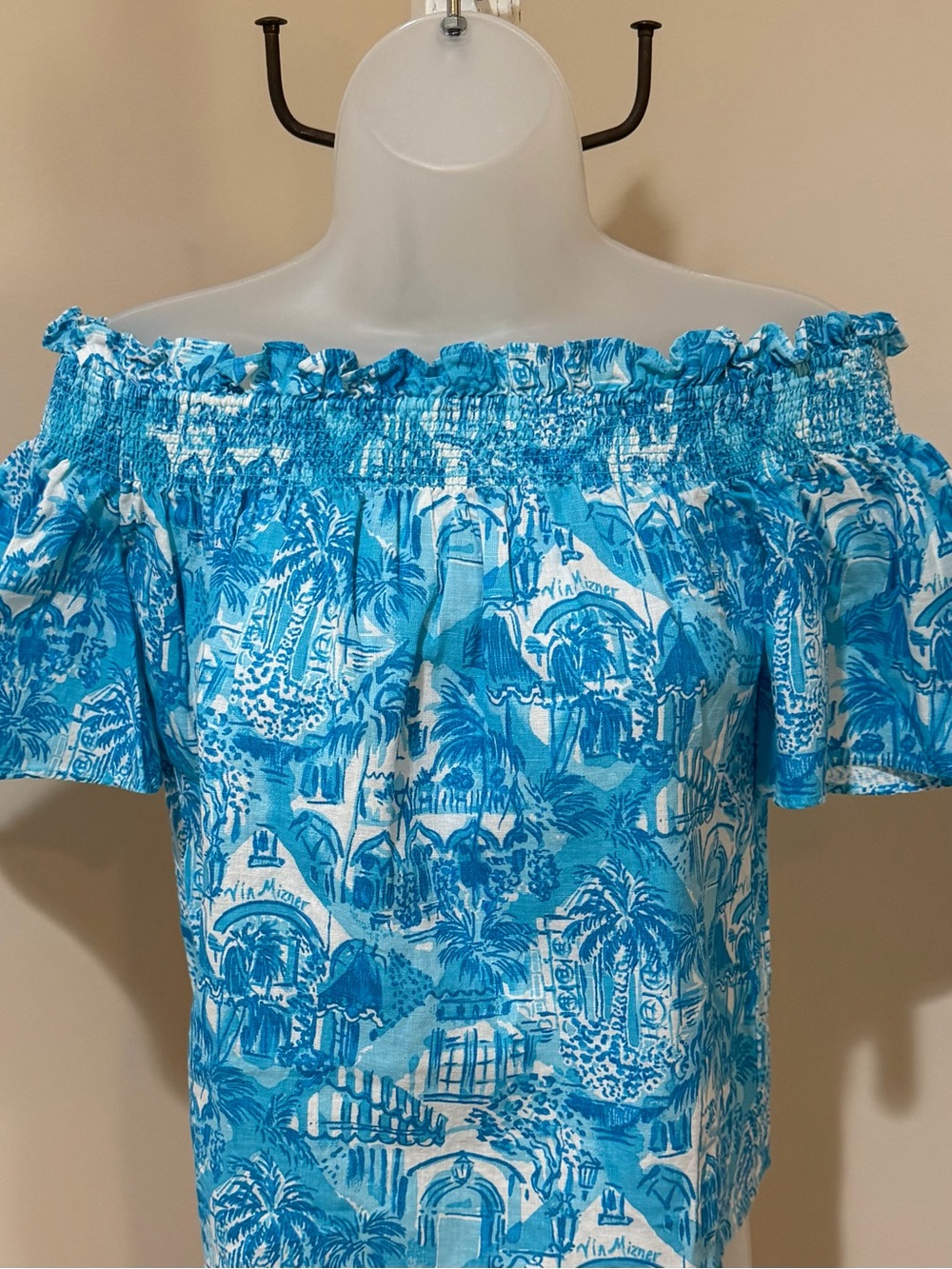 NEW Lilly Pulitzer Leanne Off Shoulder Linen Amalfi Blue Sunny State of Mind XXS - Picture 8 of 12